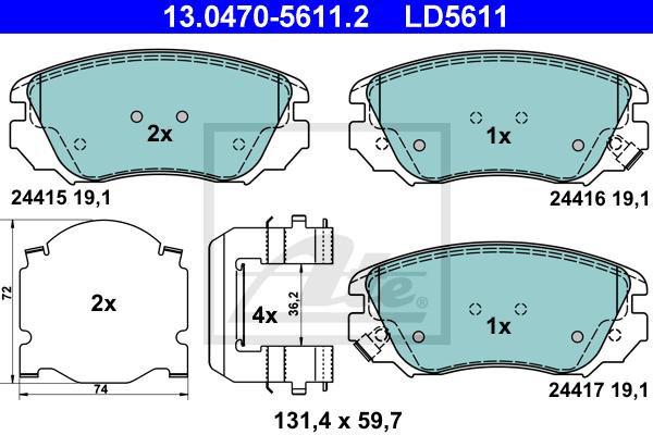 Kit de plaquettes de frein, frein à disque ATE Ceramic | ATE