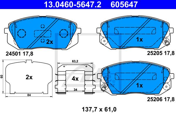 Jeu de 4 plaquettes de frein | ATE