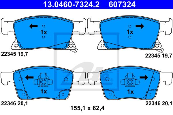 Jeu de 4 plaquettes de frein | ATE