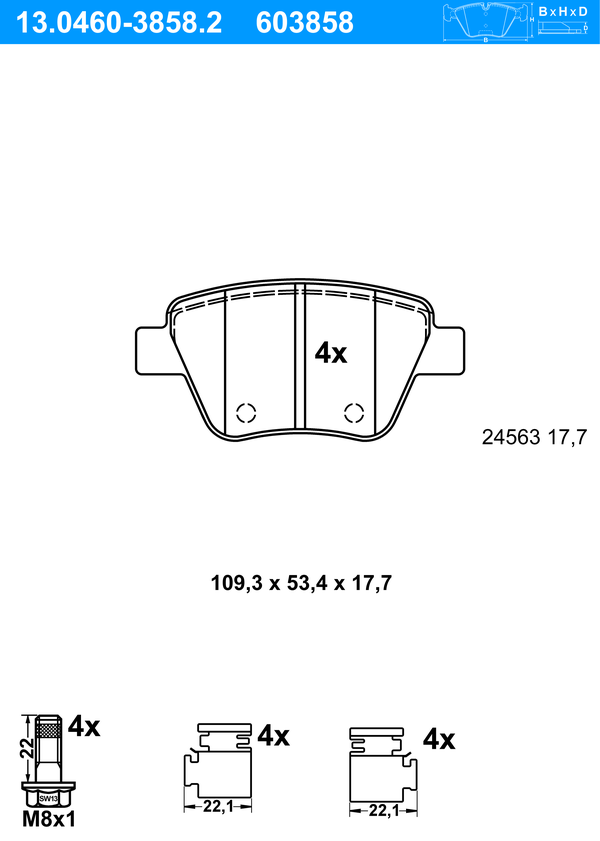 Jeu de 4 plaquettes de frein | ATE