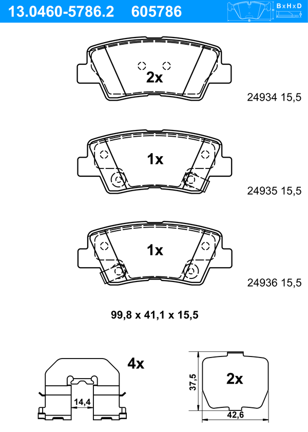 Jeu de 4 plaquettes de frein | ATE