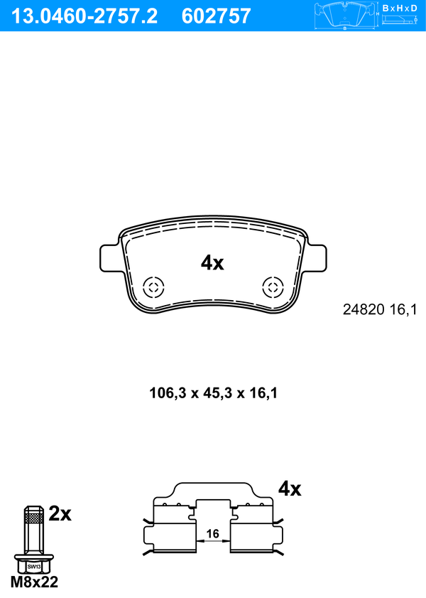 Jeu de 4 plaquettes de frein | ATE