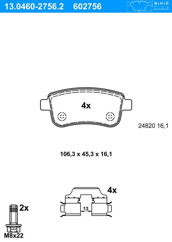 Jeu de 4 plaquettes de frein | ATE