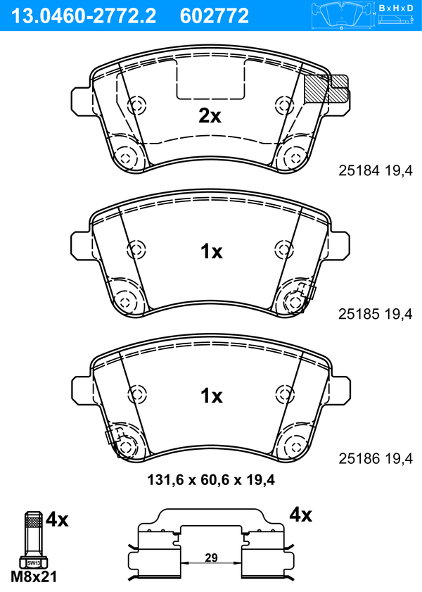 Jeu de 4 plaquettes de frein | ATE