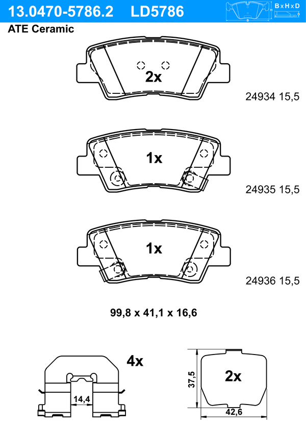Kit de plaquettes de frein, frein à disque ATE Ceramic | ATE