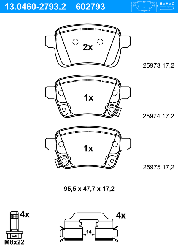 Jeu de 4 plaquettes de frein | ATE