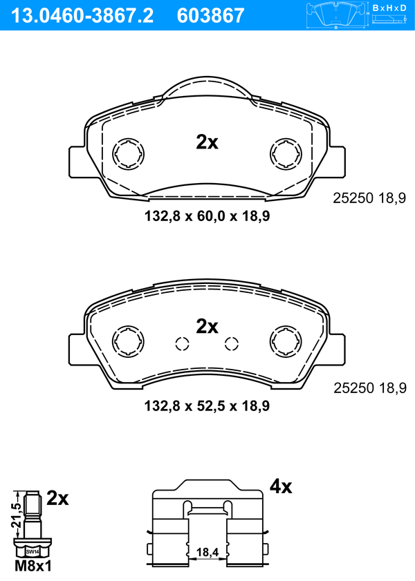 Jeu de 4 plaquettes de frein | ATE