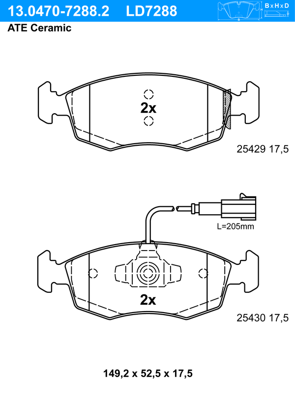 Kit de plaquettes de frein, frein à disque ATE Ceramic | ATE