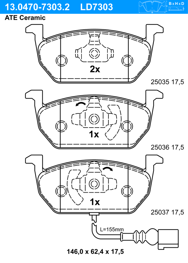 Kit de plaquettes de frein, frein à disque ATE Ceramic | ATE