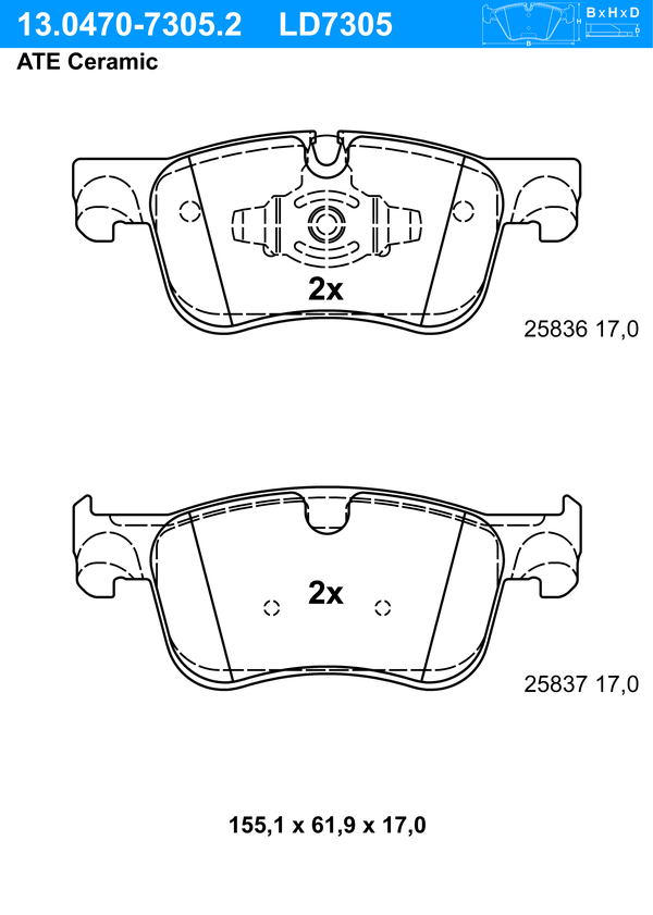 Kit de plaquettes de frein, frein à disque ATE Ceramic | ATE