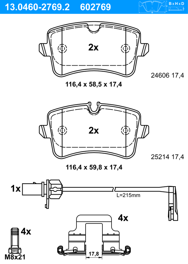 Jeu de 4 plaquettes de frein | ATE