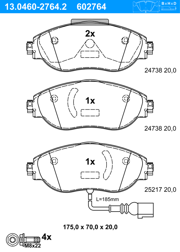 Jeu de 4 plaquettes de frein | ATE