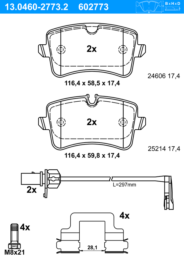 Jeu de 4 plaquettes de frein | ATE