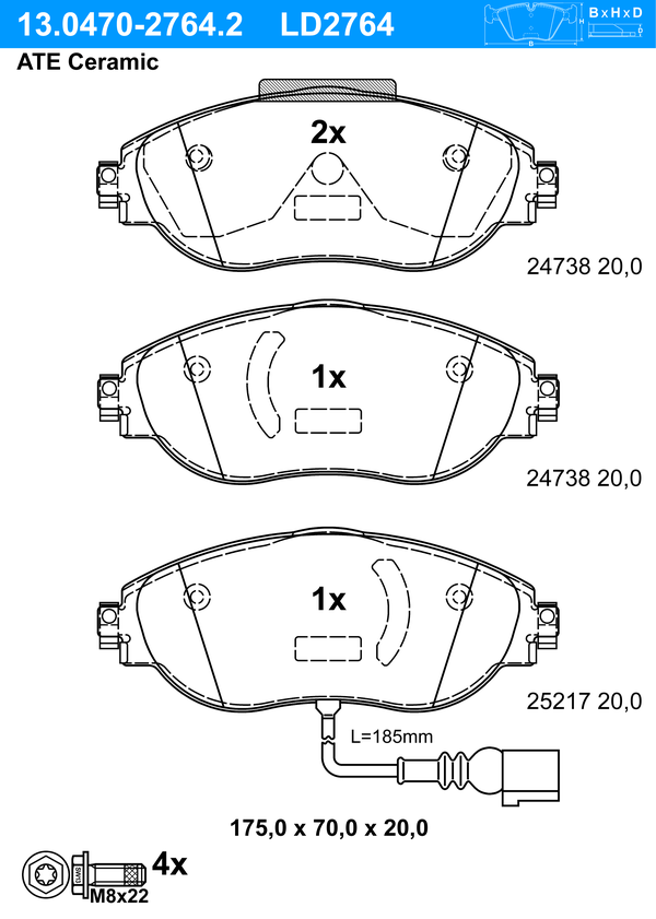 Kit de plaquettes de frein, frein à disque ATE Ceramic | ATE
