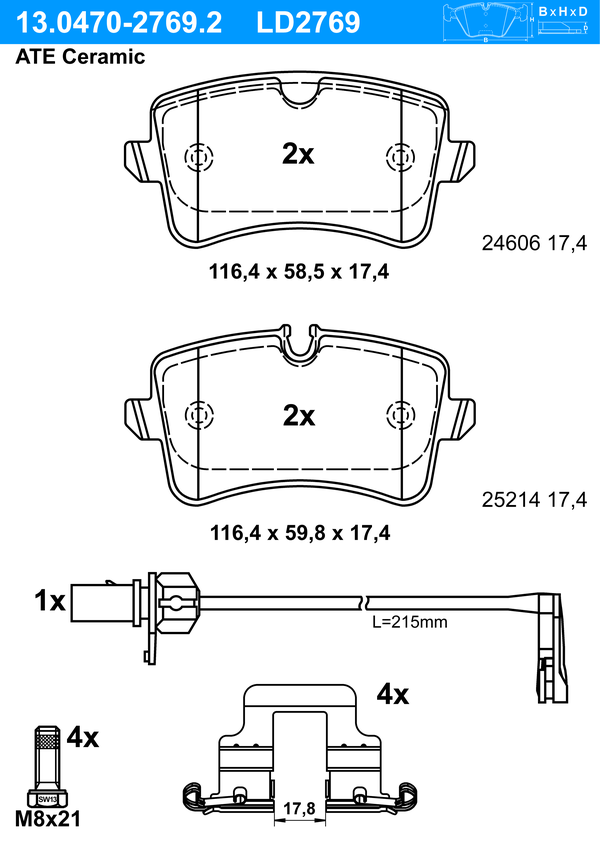 Kit de plaquettes de frein, frein à disque ATE Ceramic | ATE