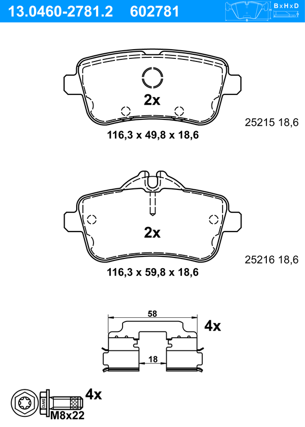 Jeu de 4 plaquettes de frein | ATE