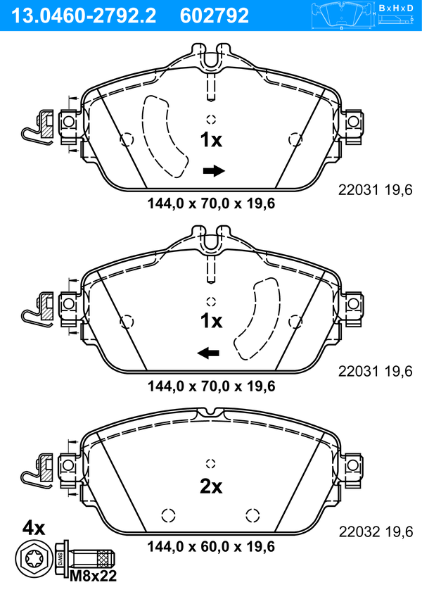 Jeu de 4 plaquettes de frein | ATE