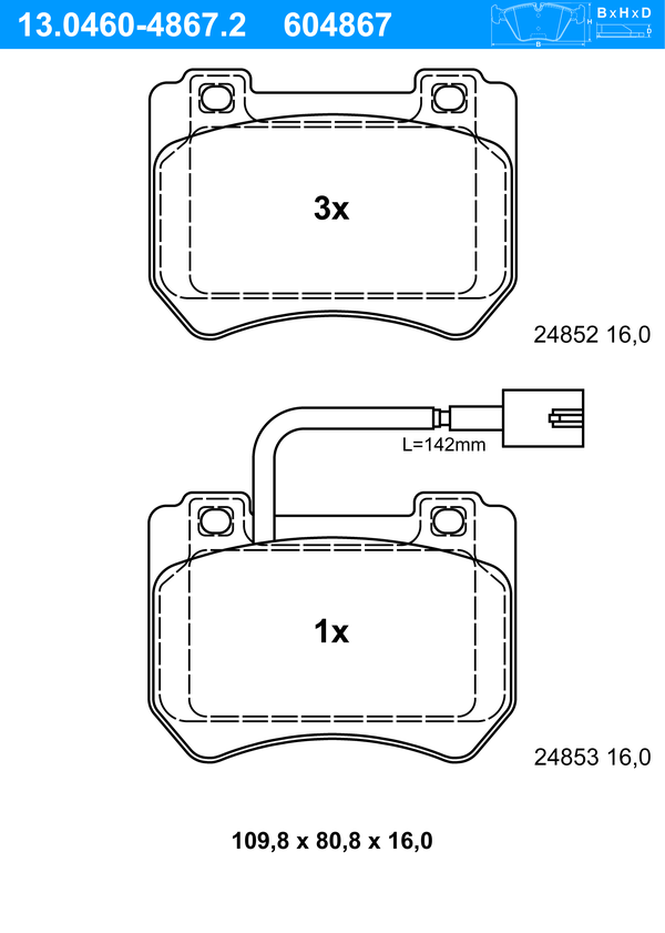 Jeu de 4 plaquettes de frein | ATE