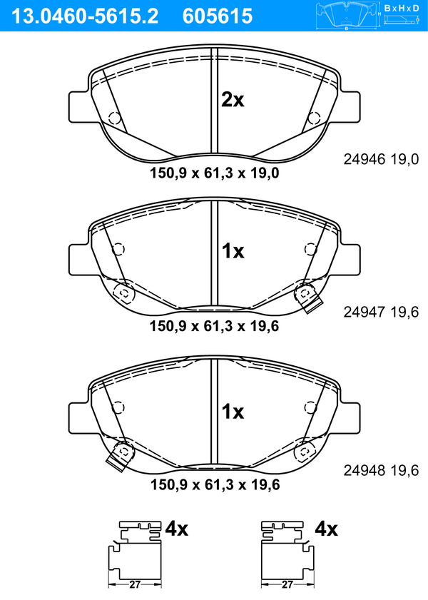 Jeu de 4 plaquettes de frein | ATE