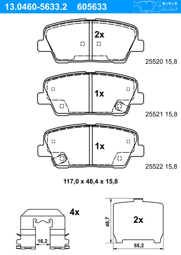 Jeu de 4 plaquettes de frein | ATE