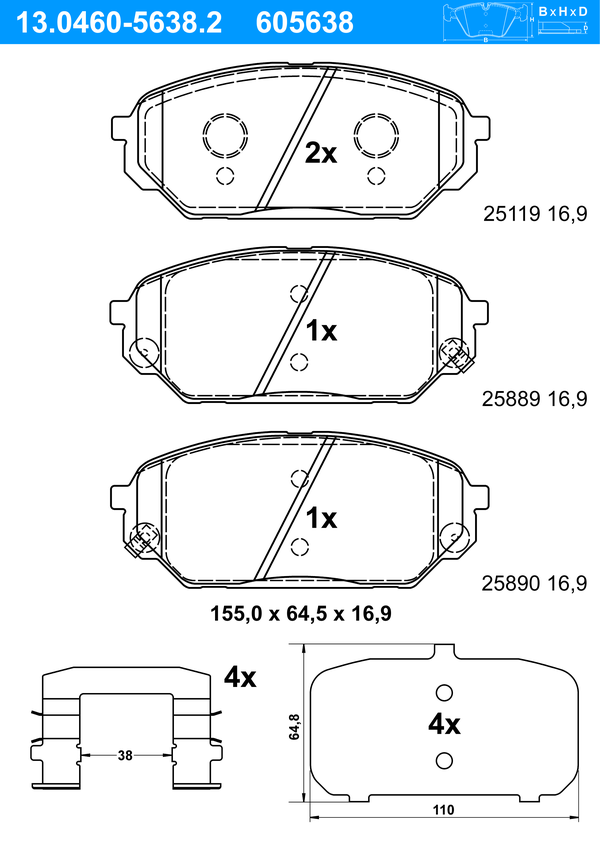 Jeu de 4 plaquettes de frein | ATE