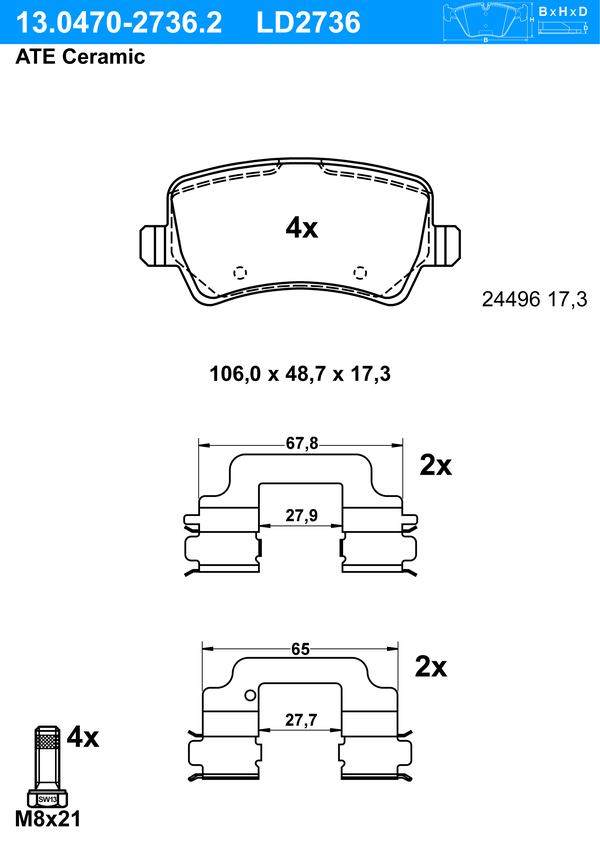 Kit de plaquettes de frein, frein à disque ATE Ceramic | ATE