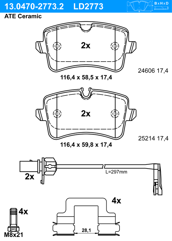 Kit de plaquettes de frein, frein à disque ATE Ceramic | ATE