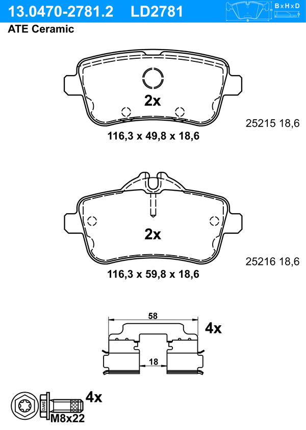 Kit de plaquettes de frein, frein à disque ATE Ceramic | ATE