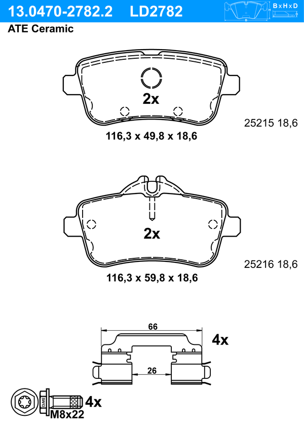 Kit de plaquettes de frein, frein à disque ATE Ceramic | ATE