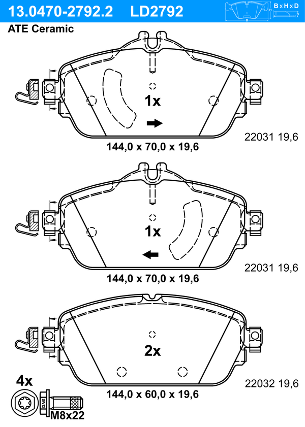 Kit de plaquettes de frein, frein à disque ATE Ceramic | ATE