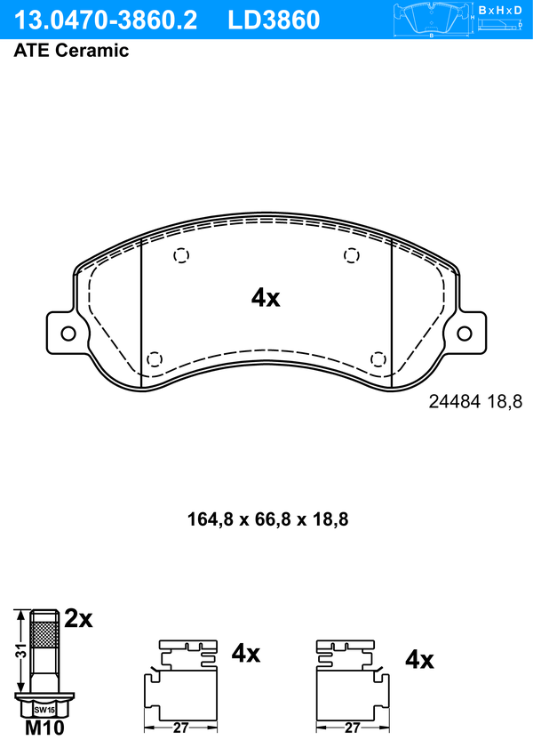 Kit de plaquettes de frein, frein à disque ATE Ceramic | ATE