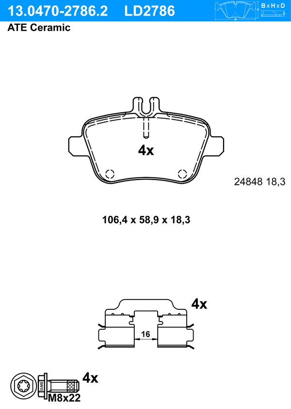 Kit de plaquettes de frein, frein à disque ATE Ceramic | ATE
