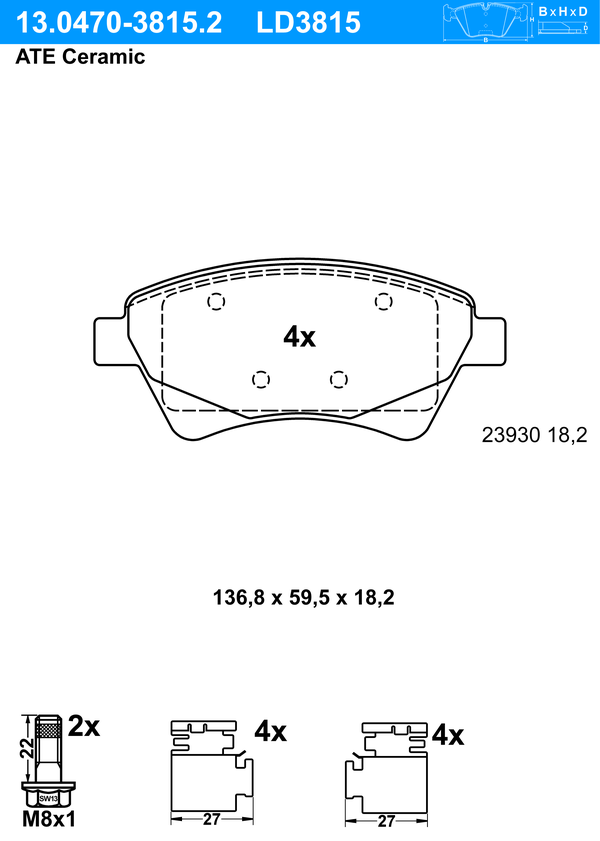 Kit de plaquettes de frein, frein à disque ATE Ceramic | ATE
