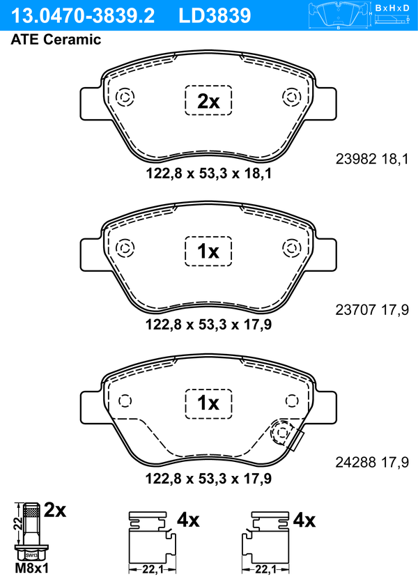 Kit de plaquettes de frein, frein à disque ATE Ceramic | ATE