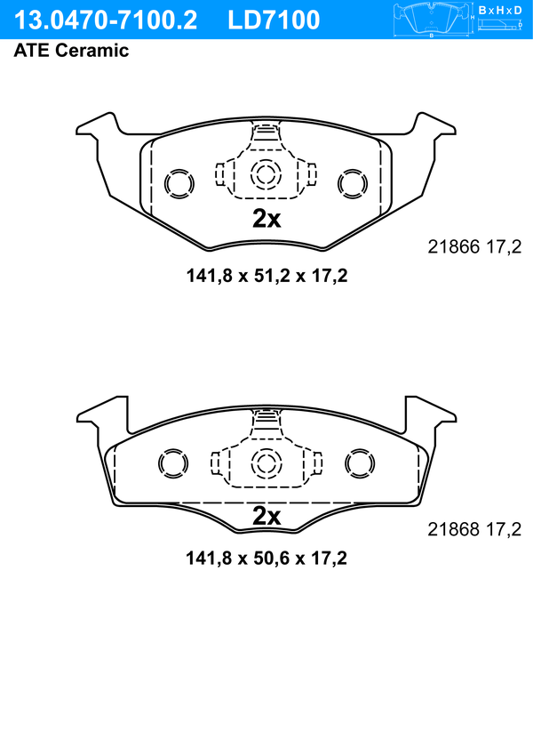 Kit de plaquettes de frein, frein à disque ATE Ceramic | ATE