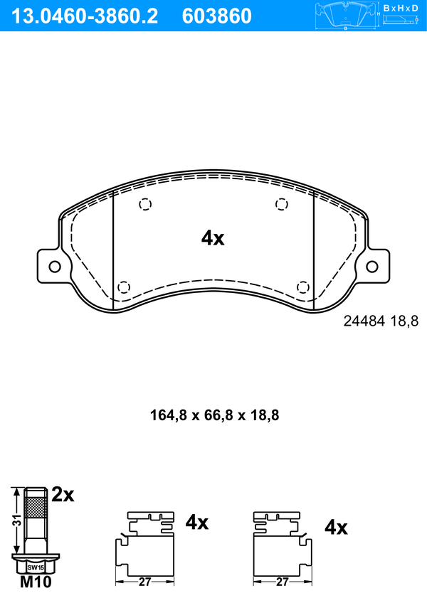 Jeu de 4 plaquettes de frein | ATE