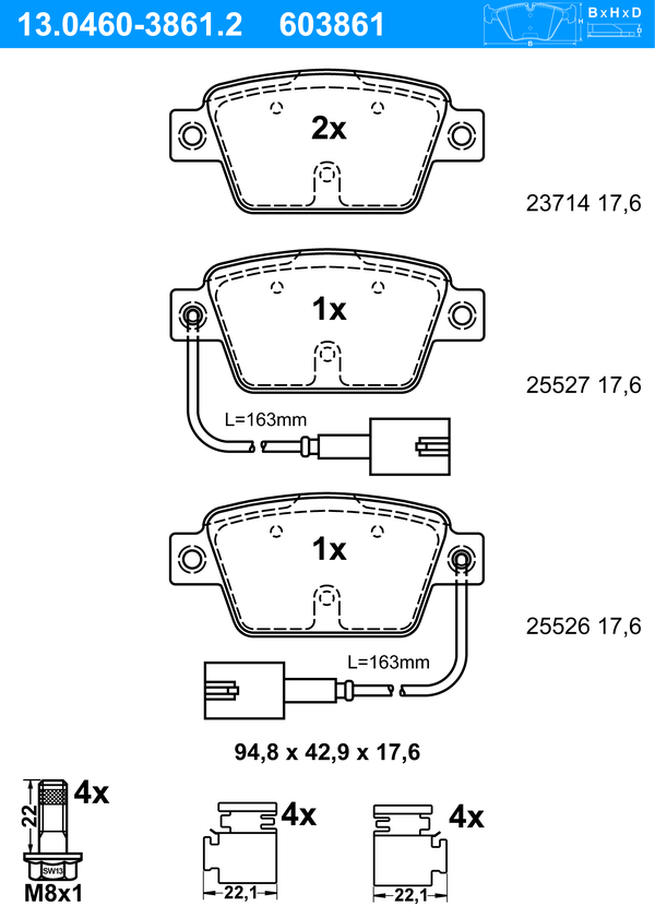Jeu de 4 plaquettes de frein | ATE