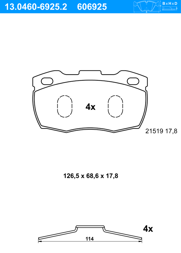 Jeu de 4 plaquettes de frein | ATE