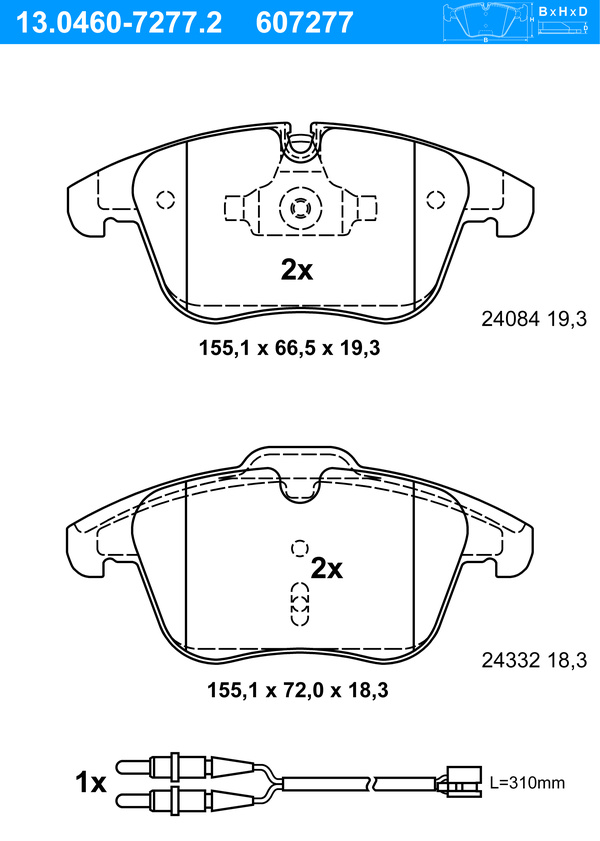 Jeu de 4 plaquettes de frein | ATE