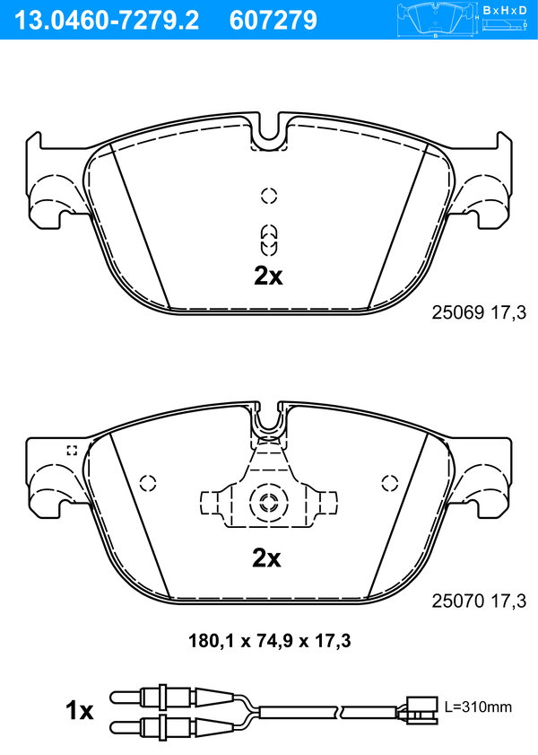 Jeu de 4 plaquettes de frein | ATE