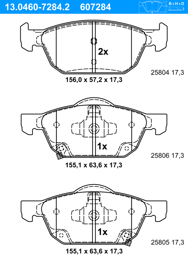 Jeu de 4 plaquettes de frein | ATE