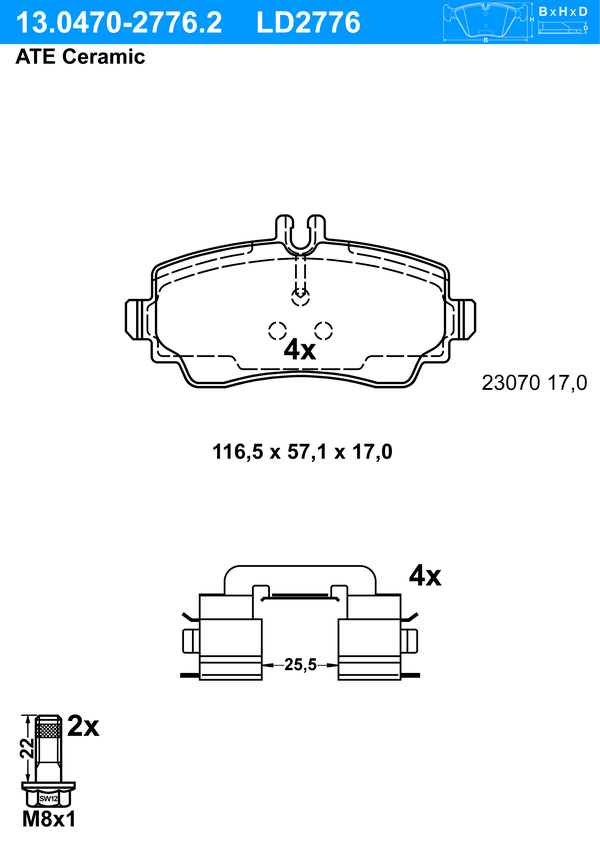 Kit de plaquettes de frein, frein à disque ATE Ceramic | ATE