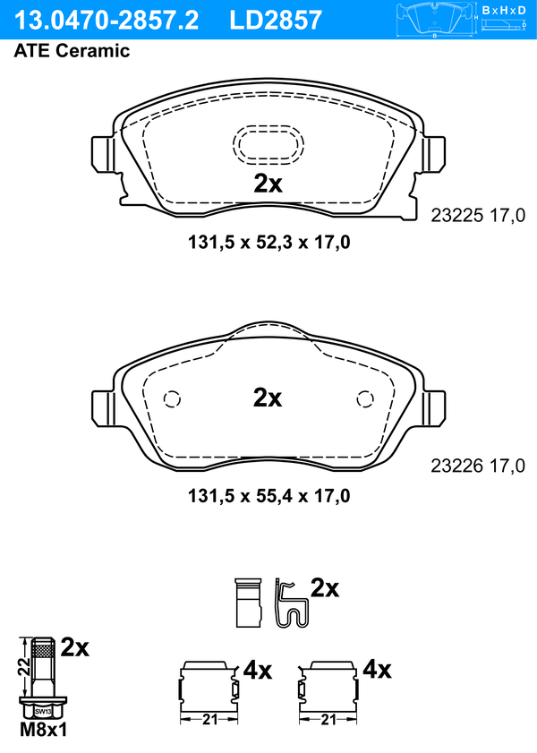 Kit de plaquettes de frein, frein à disque ATE Ceramic | ATE