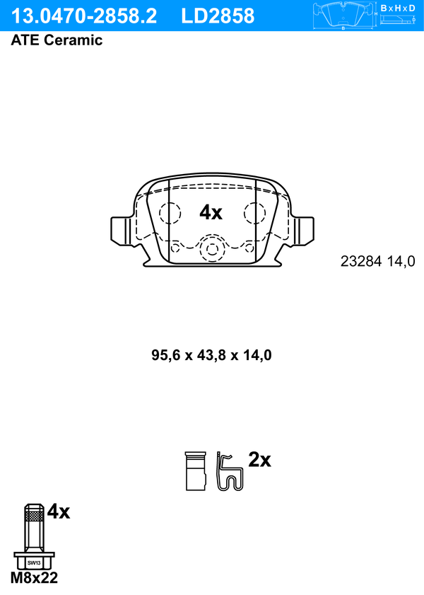 Kit de plaquettes de frein, frein à disque ATE Ceramic | ATE