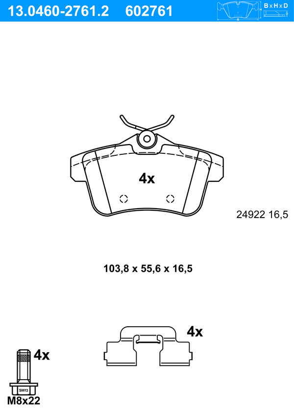 Jeu de 4 plaquettes de frein | ATE
