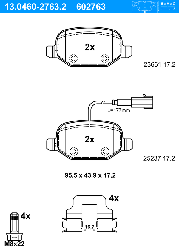 Jeu de 4 plaquettes de frein | ATE