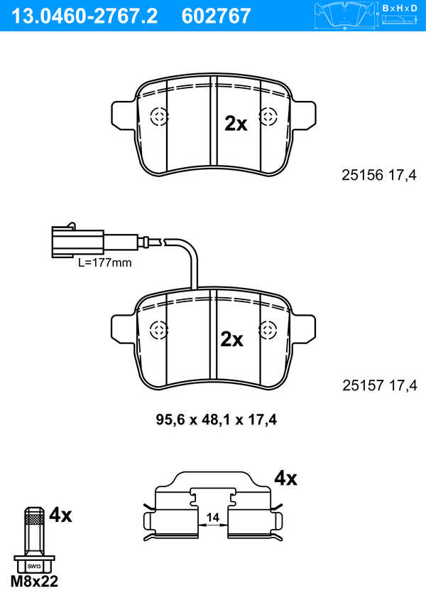 Jeu de 4 plaquettes de frein | ATE