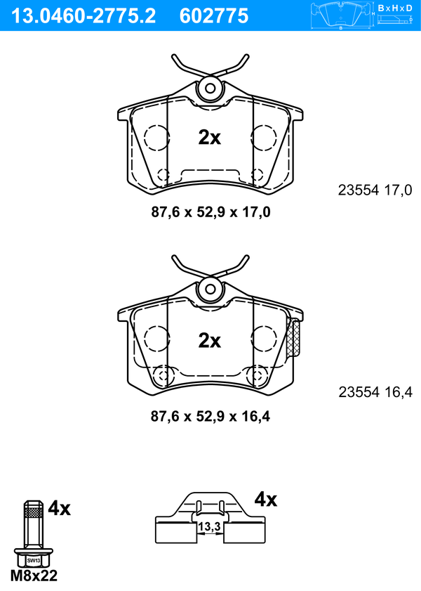 Jeu de 4 plaquettes de frein | ATE
