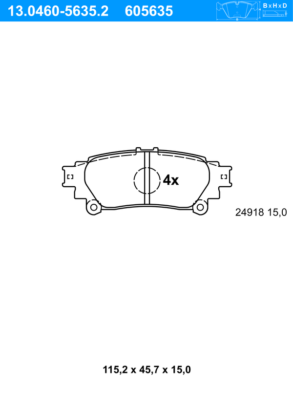 Jeu de 4 plaquettes de frein | ATE