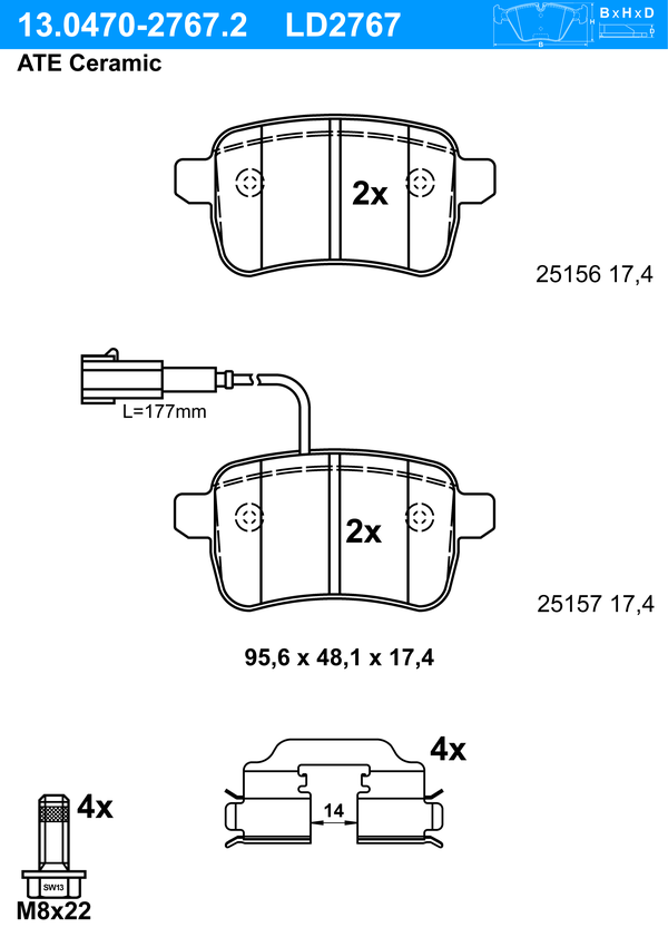 Kit de plaquettes de frein, frein à disque ATE Ceramic | ATE